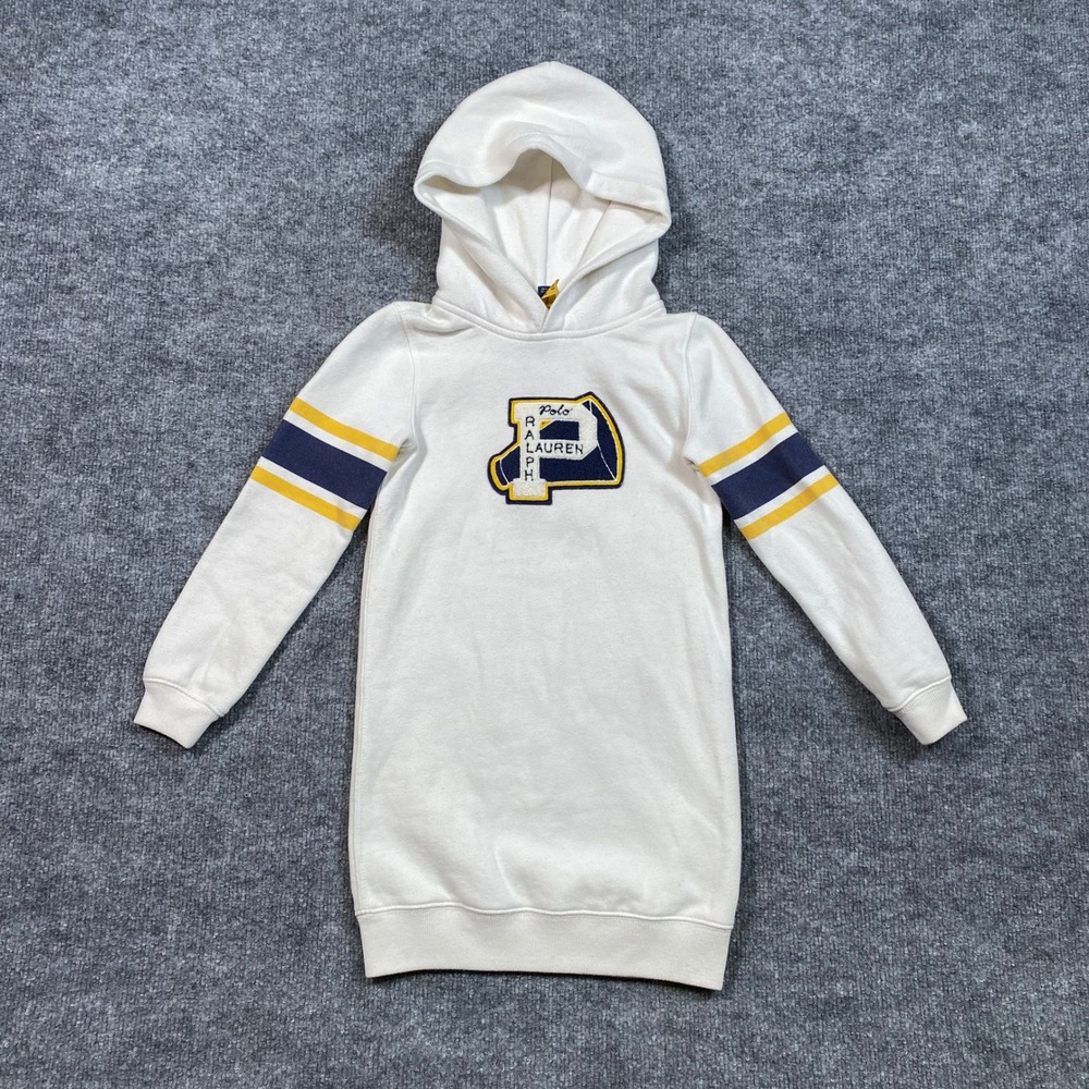 Polo Ralph Lauren Girls Letterman-Patch Fleece Hoodie Dress Stripes Size 6‎